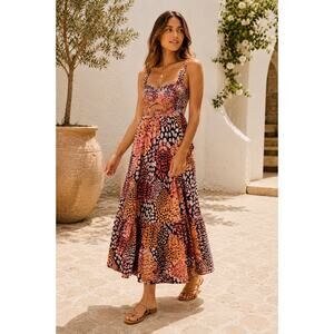 Anthropologie Geisha Designs Smocked Maxi Dress XS Cutout Boho Floral